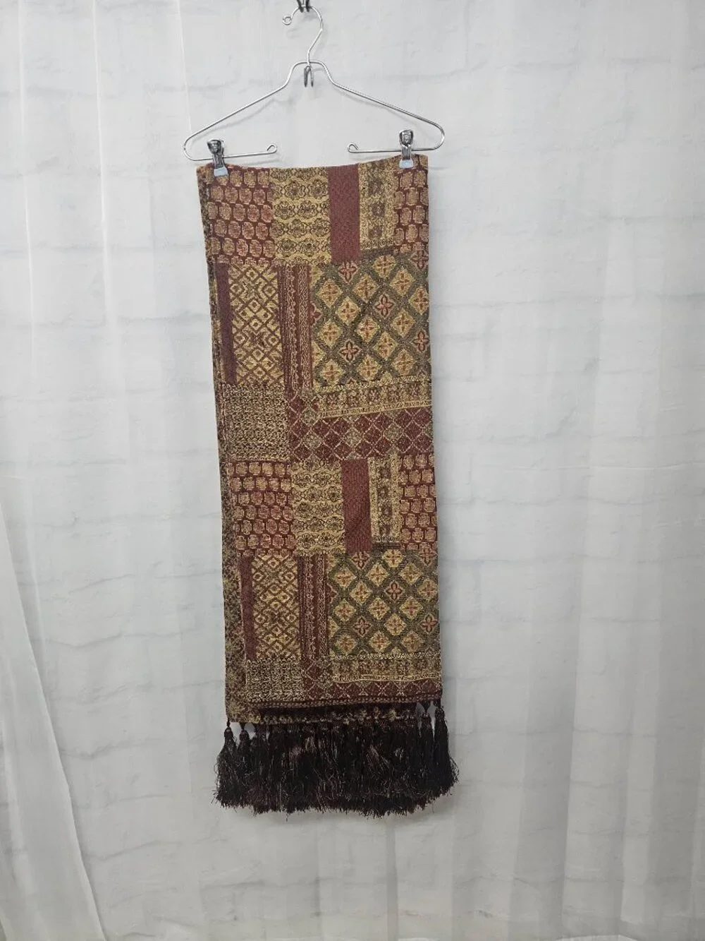 Unbranded Table Runner Rust Green Tassels Tapestry Patchwork Tuscan 14